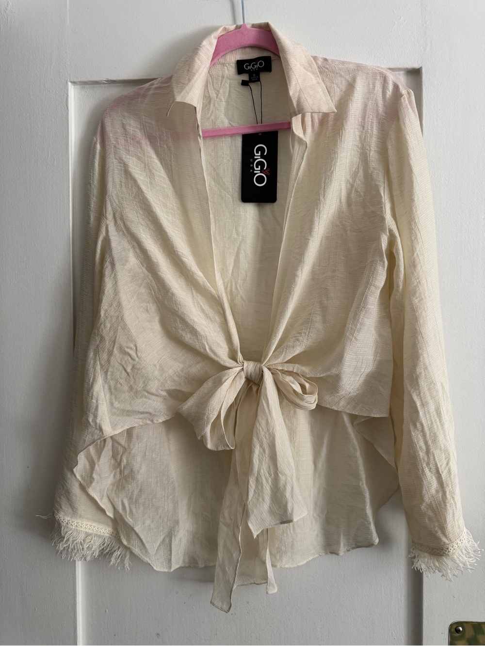 Cream Tie-Front Lightweight Women's Cardigan Blouse